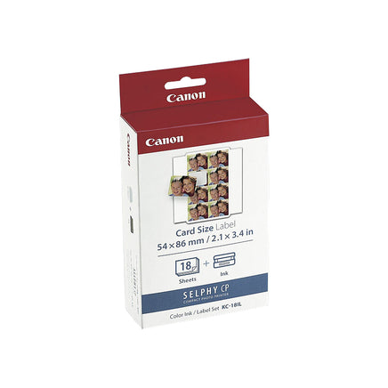 1 x Genuine Canon KC18IL Ink and Card Size Label Pack 54mm x 86mm - 18 Sheets
