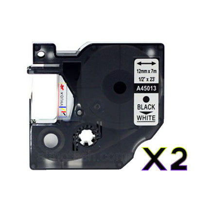 2 x Compatible Dymo 45013 / SD45013 Black on White LetraTag Label Plastic Tape 12mm x 7m