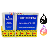 6 x Compatible Epson T051 Black + T052 Colour Ink Cartridge S020189 + S020191