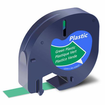 5 x Compatible Dymo 91204 / 91334 / 91224 Black on Green LetraTag Label Plastic Tape 12mm x 4m