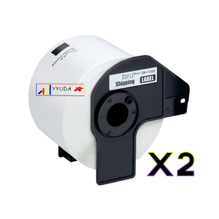 2 x Compatible Brother DK11202 "WITH CARTRIDGE" White Label Roll 62mm x 100mm - 300 Labels per Roll