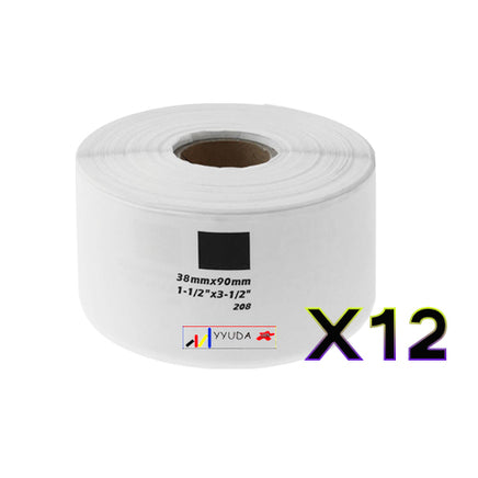 12 x Compatible Brother DK11208 "Without Cartridge" White Label Roll 38mm x 90mm