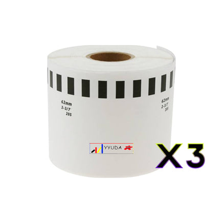 3 x Compatible Brother DK22205 "Without Cartridge" White Roll 62mm x 30.48m
