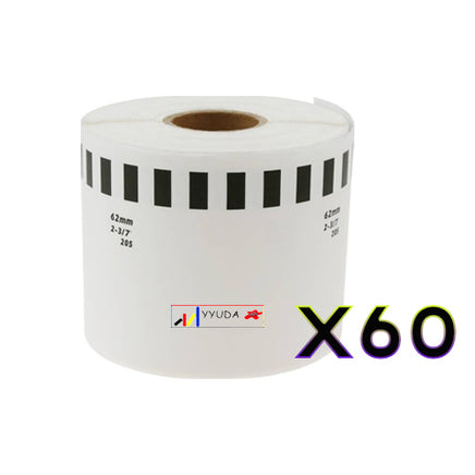 60 x Compatible Brother DK22205 "Without Cartridge" White Roll 62mm x 30.48m
