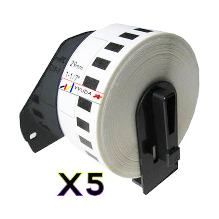 5 x Compatible Brother DK22210 "WITH CARTRIDGE" Black Text on White Paper Label Roll 29mm x 30.48mm