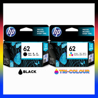 2 x Genuine HP 62 Ink Cartridge C2P04AA + C2P06AA