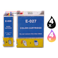 8 x Compatible Epson T026 Black + T027 Colour Ink Cartridge