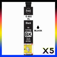 5 x Compatible Epson 802XL High Yield Black Ink Cartridge C13T356192