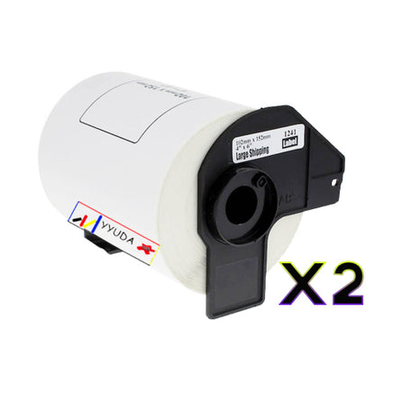 2 x Compatible Brother DK11241 "WITH CARTRIDGE" White Label Roll 102mm x 152mm