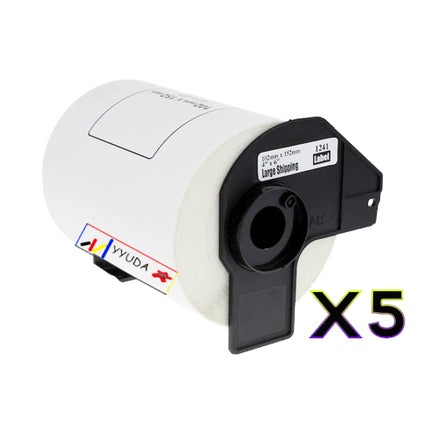 5 x Compatible Brother DK11241 "WITH CARTRIDGE" White Label Roll 102mm x 152mm