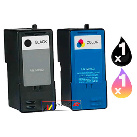 2 x Compatible Dell MK992 + MK993 Ink Cartridge