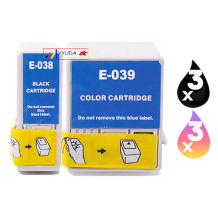 6 x Compatible Epson T038 Black + T039 Colour Ink Cartridge