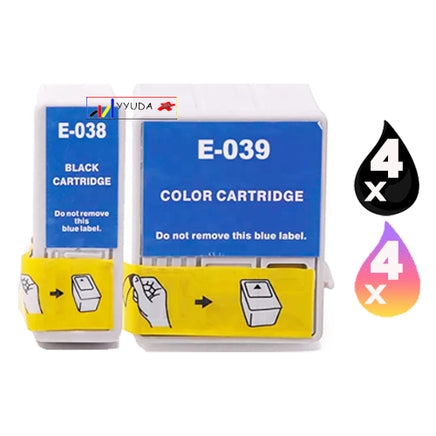 8 x Compatible Epson T038 Black + T039 Colour Ink Cartridge