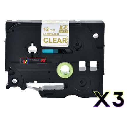 3 x Compatible Brother TZe134 Gold on Clear Label Tape TZe-134