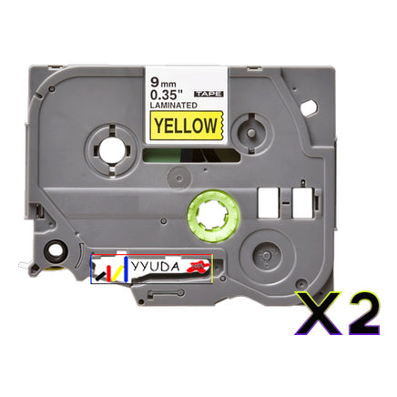 2 x Compatible Brother TZe621 Black Text on Yellow Label Tape TZe-621