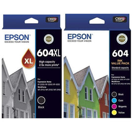 1 x Genuine Epson 604XL Black + 1 x Genuine Epson 604 B/C/M/Y Value Pack Ink Cartridge (C13T10H192 + C13T10G692)