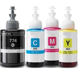 4 x Compatible Epson T774 Black + T664 CMY Colour EcoTank Ink Bottles C13T774192, C13T664292 -  C13T664492 (1BK 1C 1M 1Y)