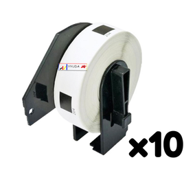 10 x Compatible Brother DK11204 "WITH CARTRIDGE" Black Text on White Die-Cut Paper Label Roll 17mm x 54mm - 400 Labels per Roll