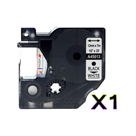1 x Compatible Dymo 45013 / SD45013 Black on White LetraTag Label Plastic Tape 12mm x 7m
