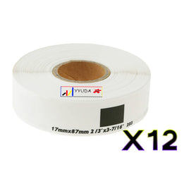 12 x Compatible Brother DK11203 "WITHOUT CARTRIDGE" White Label Roll 17mm x 87mm