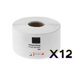 12 x Compatible Brother DK11208 "Without Cartridge" White Label Roll 38mm x 90mm