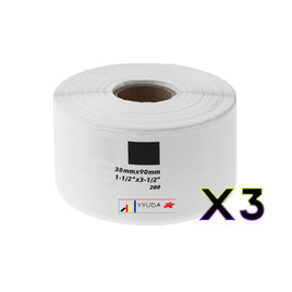 3 x Compatible Brother DK11208 "Without Cartridge" White Label Roll 38mm x 90mm
