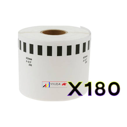 180 x Compatible Brother DK22205 "Without Cartridge" White Roll 62mm x 30.48m