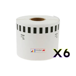 6 x Compatible Brother DK22205 "Without Cartridge" White Roll 62mm x 30.48m