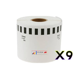 9 x Compatible Brother DK22205 "Without Cartridge" White Roll 62mm x 30.48m