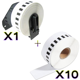 (1 + 10) Compatible Brother DK22210 Black Text on White Paper Label Roll 29mm x 30.48mm