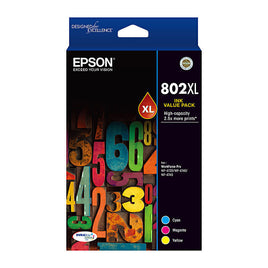 3 x Genuine Epson 802XL CMY Value Pack High Yield Ink Cartridge C13T356292 - C13T356492