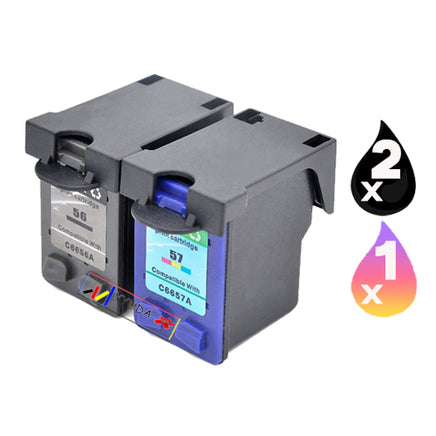 3 x Compatible HP 56 + HP 57 Inkjet Cartridge C6656AA + C6657AA (2BK 1CL)