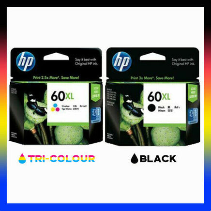 2 x Genuine HP 60XL High Yield Ink Cartridge CC641WA + CC644WA