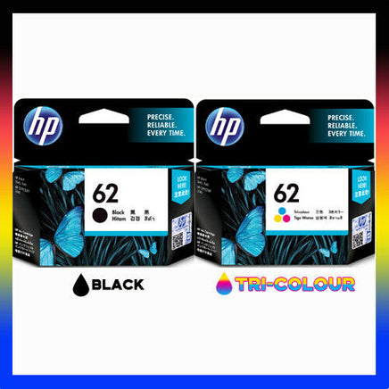 2 x Genuine HP 62 Ink Cartridge C2P04AA + C2P06AA