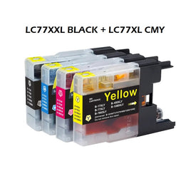 4 x Compatible Brother LC77XXL Black + LC77XL Colour Ink Cartridge (1BK 1C 1M 1Y)