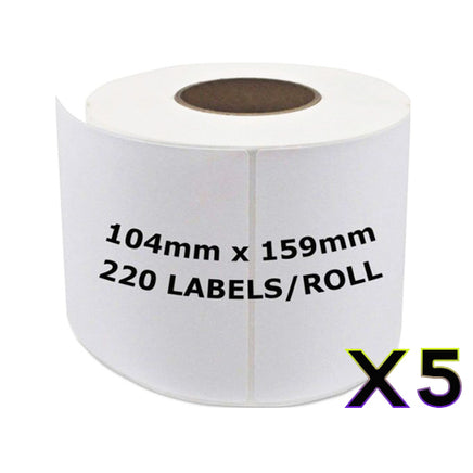 5 x Compatible Dymo SD0904980 White Label Roll 104mm x 159mm