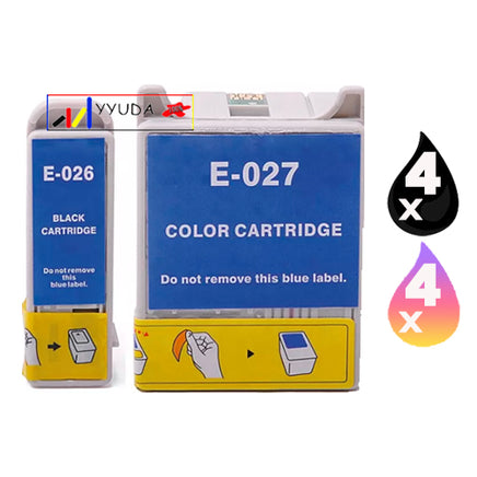 8 x Compatible Epson T026 Black + T027 Colour Ink Cartridge