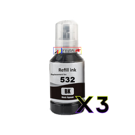 3 x Compatible Epson T532 Black Ink Bottle C13T03J192