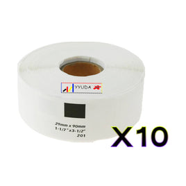 10 x Compatible Brother DK11201 "WITHOUT CARTRIDGE" White Label Roll 29mm x 90mm - 400 Labels per Roll