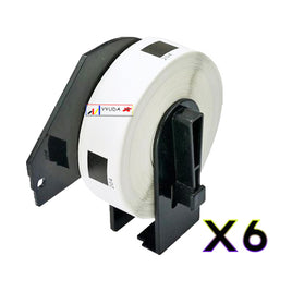 6 x Compatible Brother DK11204 "WITH CARTRIDGE" White Label Roll 17mm x 54mm - 400 Labels per Roll