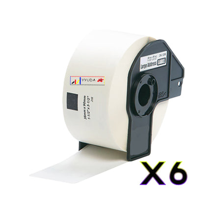 6 x Compatible Brother DK11208 "WITH CARTRIDGE" White Label Roll 38mm x 90mm - 400 Labels per Roll