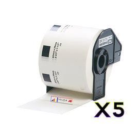 5 x Compatible Brother DK11209 "WITH CARTRIDGE" White Label Roll 29mm x 62mm - 800 Labels per Roll