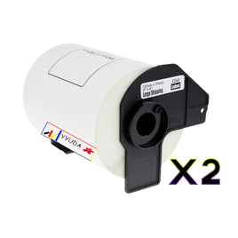 2 x Compatible Brother DK11241 "WITH CARTRIDGE" White Label Roll 102mm x 152mm