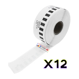 12 x Compatible Brother DK22214 "WITHOUT CARTRIDGE" White Roll 12mm x 30.48m