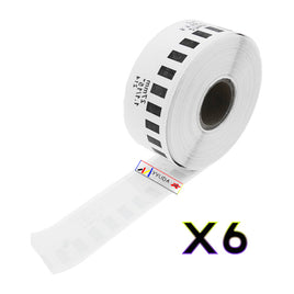 6 x Compatible Brother DK22214 "WITHOUT CARTRIDGE" White Roll 12mm x 30.48m