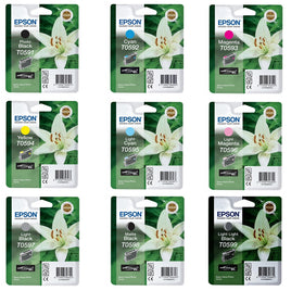 9 x Genuine Epson T0591 - T0599 Ink Cartridge C13T059190 - C13T059990 (1BK 1C 1M 1Y 1LC 1LM 1LBK 1MBK 1LLBK)