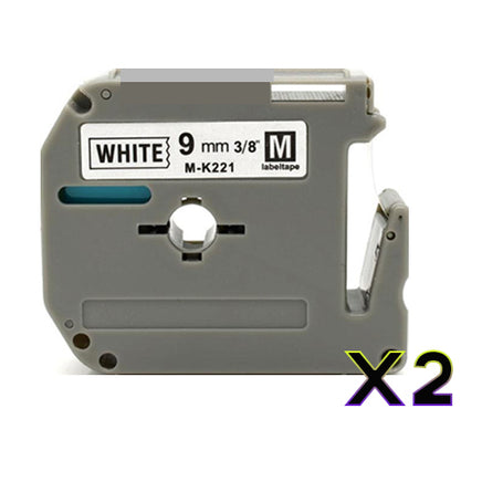 2 x Compatible Brother MK221 Black Text on White Label Tape [9mm x 8m]