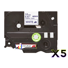 5 x Compatible Brother TZeFA3 Blue Text on White Fabric Label Tape TZe-FA3