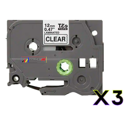 3 x Compatible Brother TZe131 Black on Clear Label Tape TZe-131 [12mm x 8m]