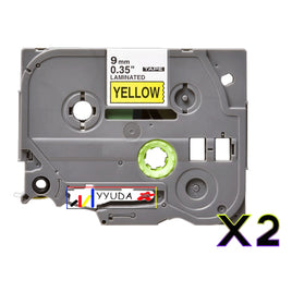 2 x Compatible Brother TZe621 Black Text on Yellow Label Tape TZe-621